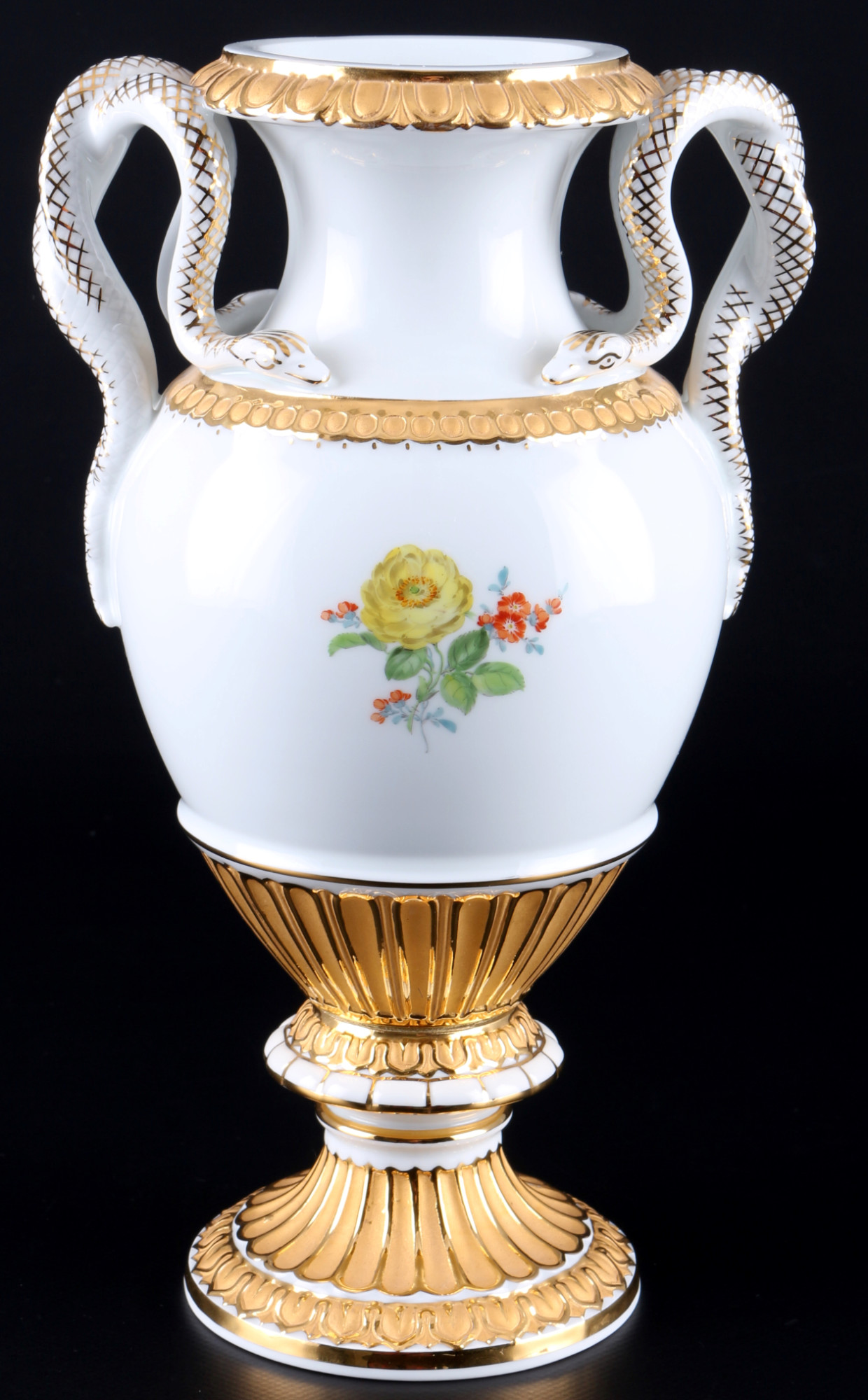 Meissen Flower Bouquet snake handle vase 1st choice, Schlangenhenkelvase 1.Wahl, - Image 3 of 5
