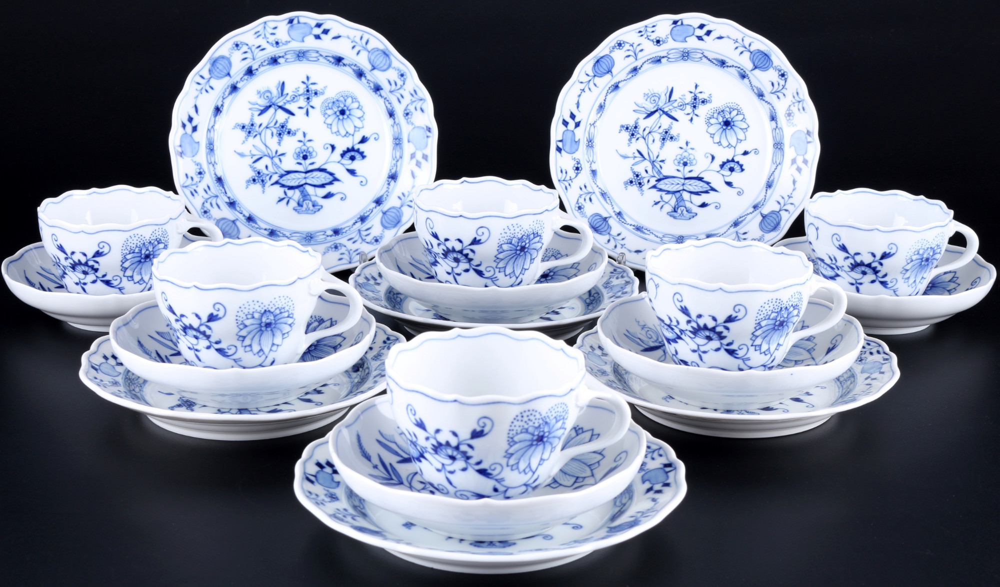 Meissen Onion Pattern 6 coffee cups with dessert plates, Kaffeegedecke,