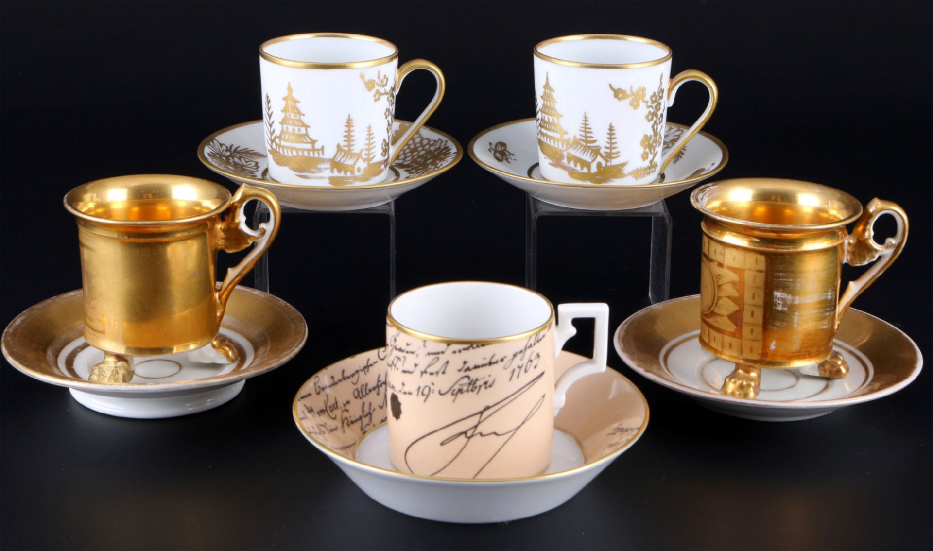 5 Sammeltassen, u.a. KPM Berlin und Limoges, collection cups,