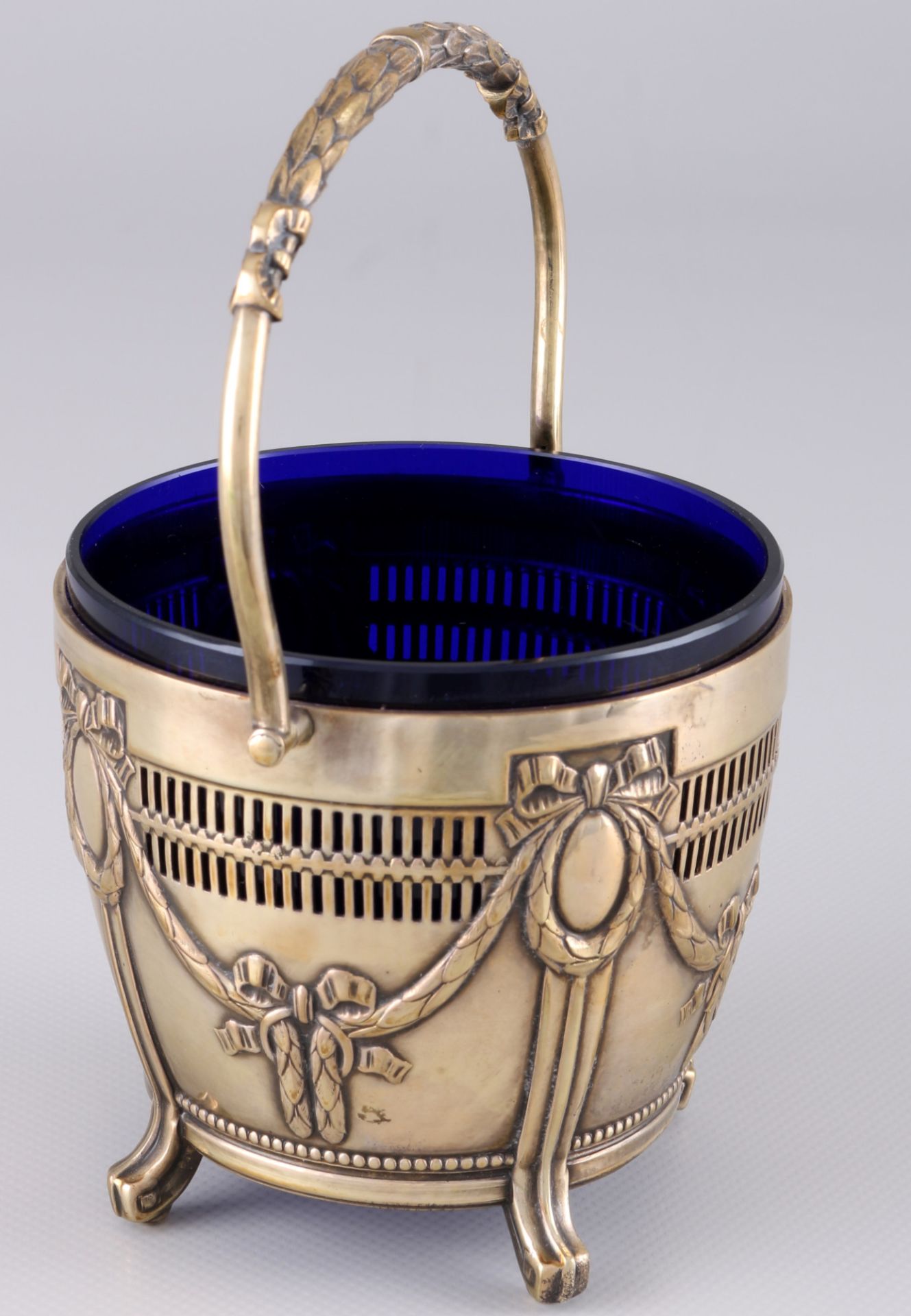 Friedrich Lodholz 800 Silber Zuckerschale mit kobaltblauem Glaseinsatz, silver sugar bowl with royal - Bild 2 aus 6