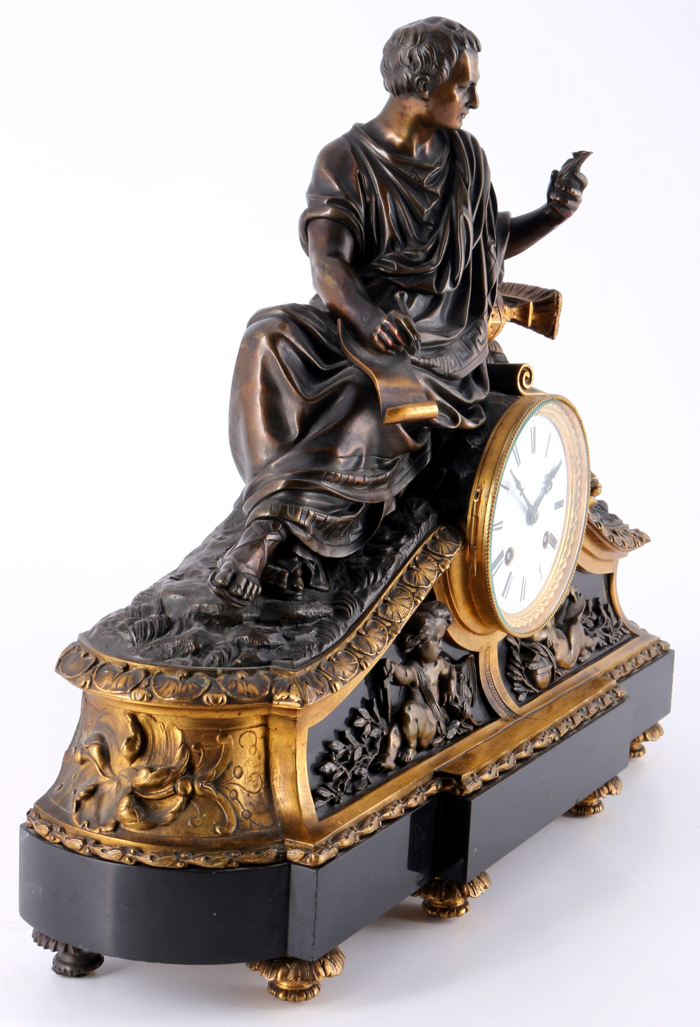 French bronze mantel clock, caesar, 19th century, Bronze Kaminuhr Frankreich 19. Jahrhundert, - Image 4 of 6