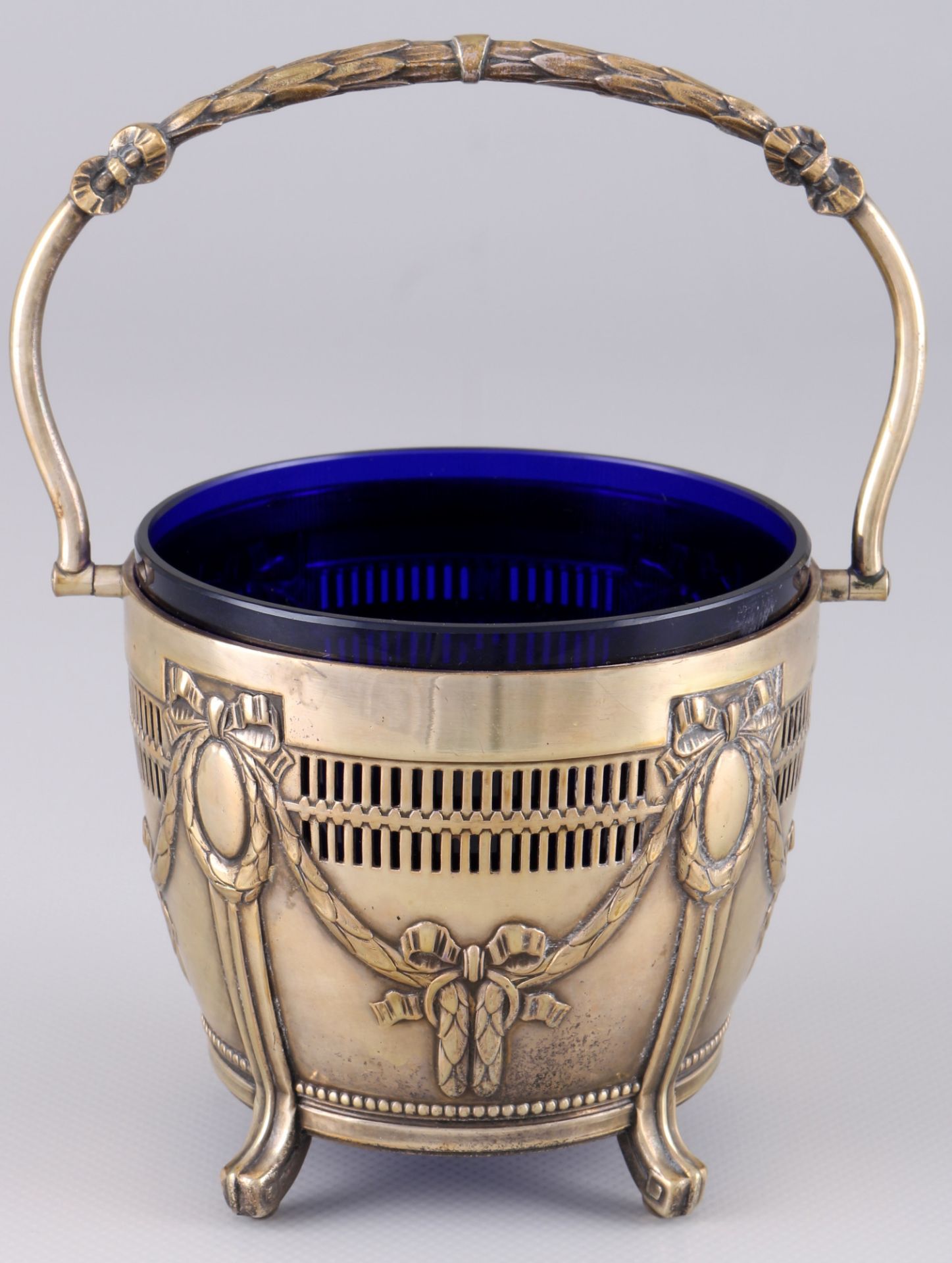 Friedrich Lodholz 800 Silber Zuckerschale mit kobaltblauem Glaseinsatz, silver sugar bowl with royal