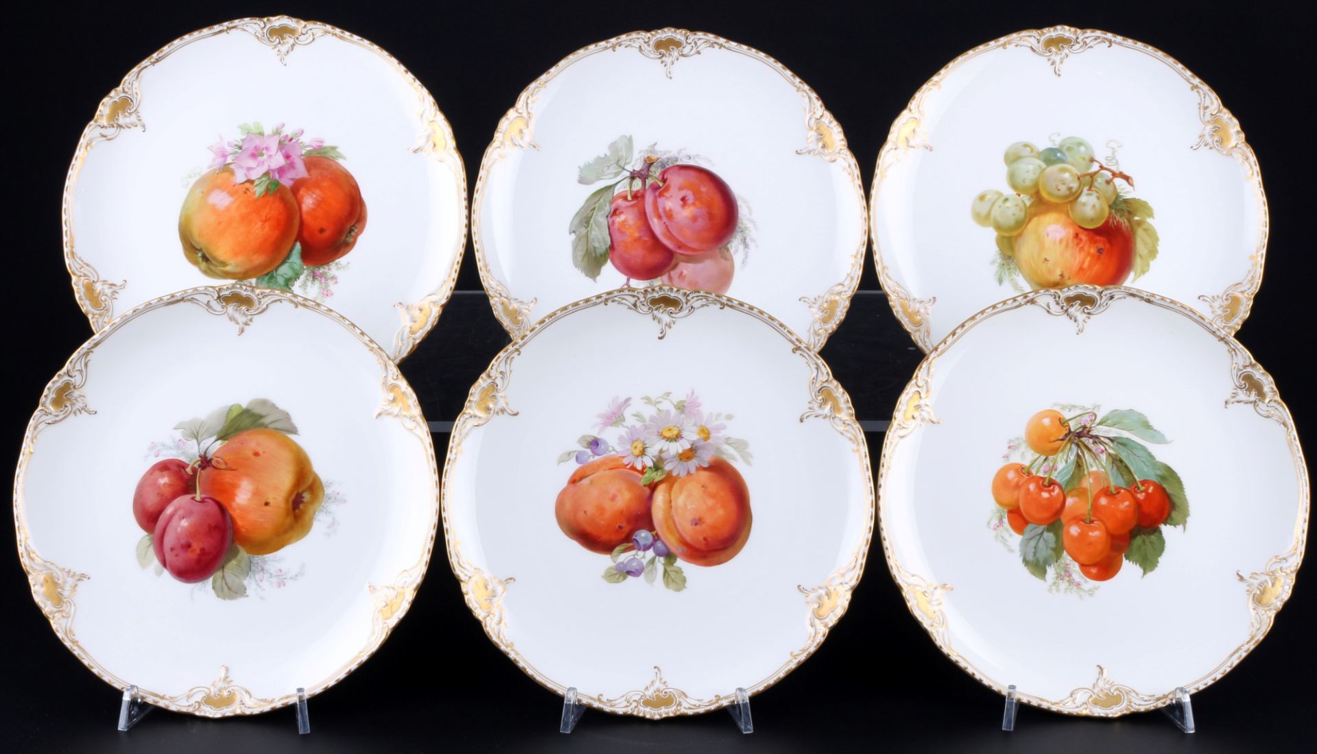 KPM Berlin Obstmalerei 6 Kuchenteller 1913-1915, dessert plates,