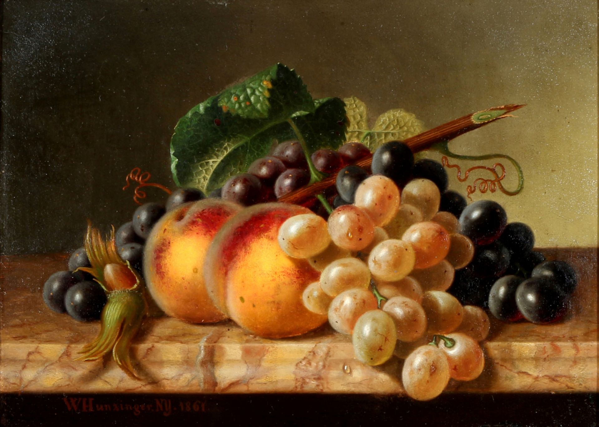 Werner HUNZINGER (1816-1861) still life with fruits 1861, Stillleben mit Früchten,