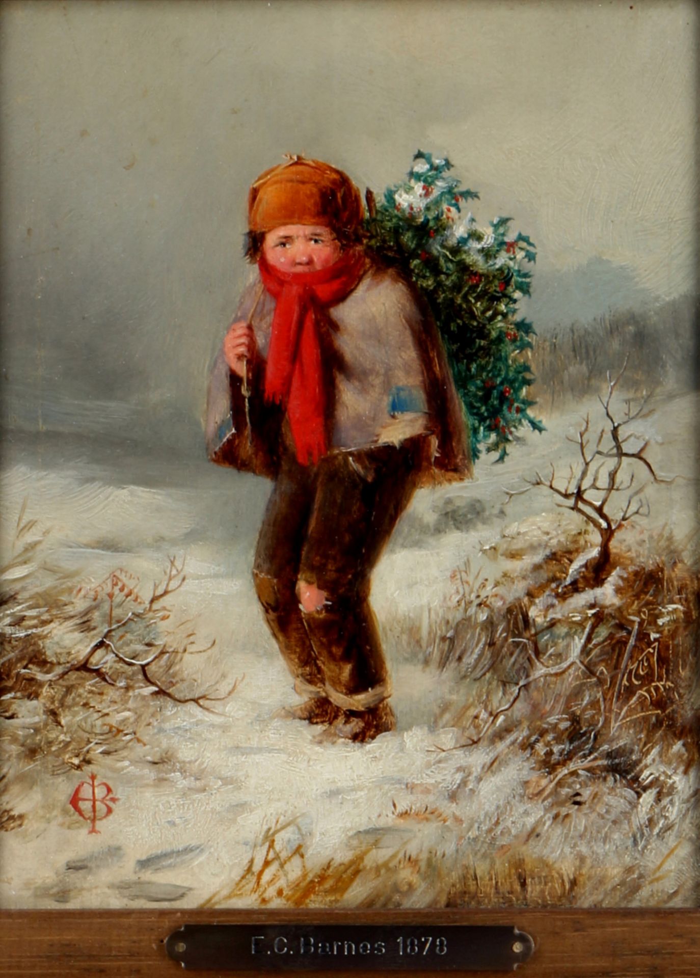 Edward Charles BARNES (act.1856-1882) boy with holly, Junge mit Stechpalme,