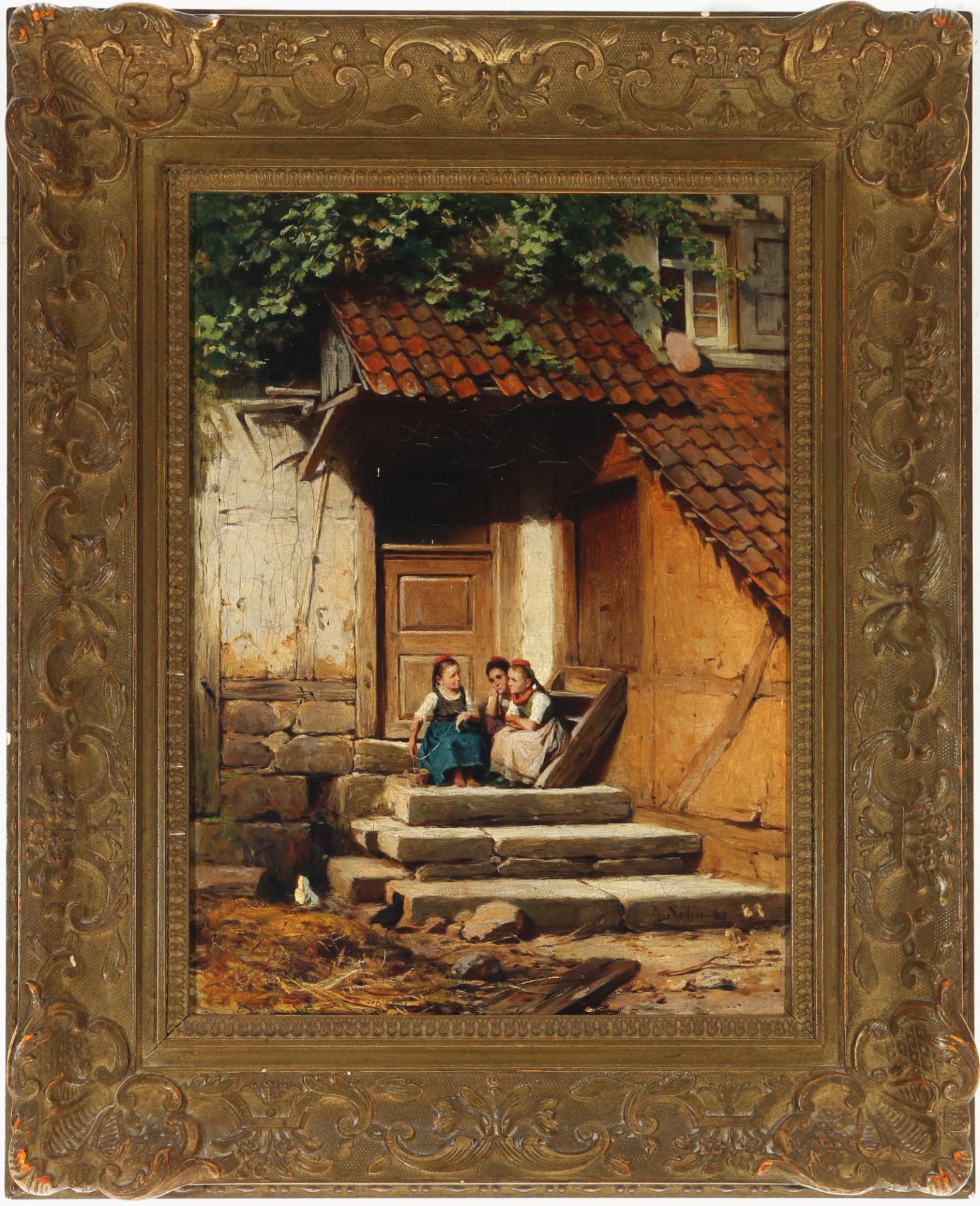 Paul Edouard Richard Sohn (1834-1912) three children in front of the house 1869, Drei Kinder vor dem - Image 2 of 6