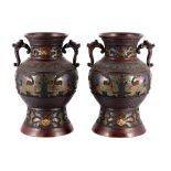 Japan Bronze Champleve Vasenpaar, japanese bronze vases,