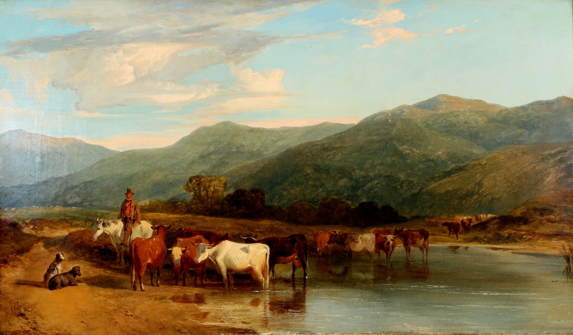 George SHALDERS (1826-1873) herd of cows at the waterhole, Kuhherde am Wasserloch,