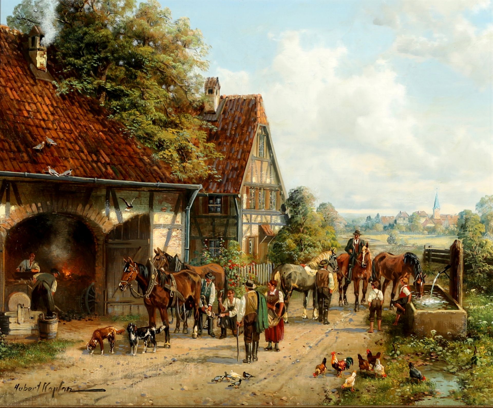 Hubert KAPLAN (*1940 München) farriers at work, Hufschmiede bei der Arbeit,