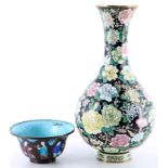 China Emaille Vase und Schale, enamel vase and bowl,