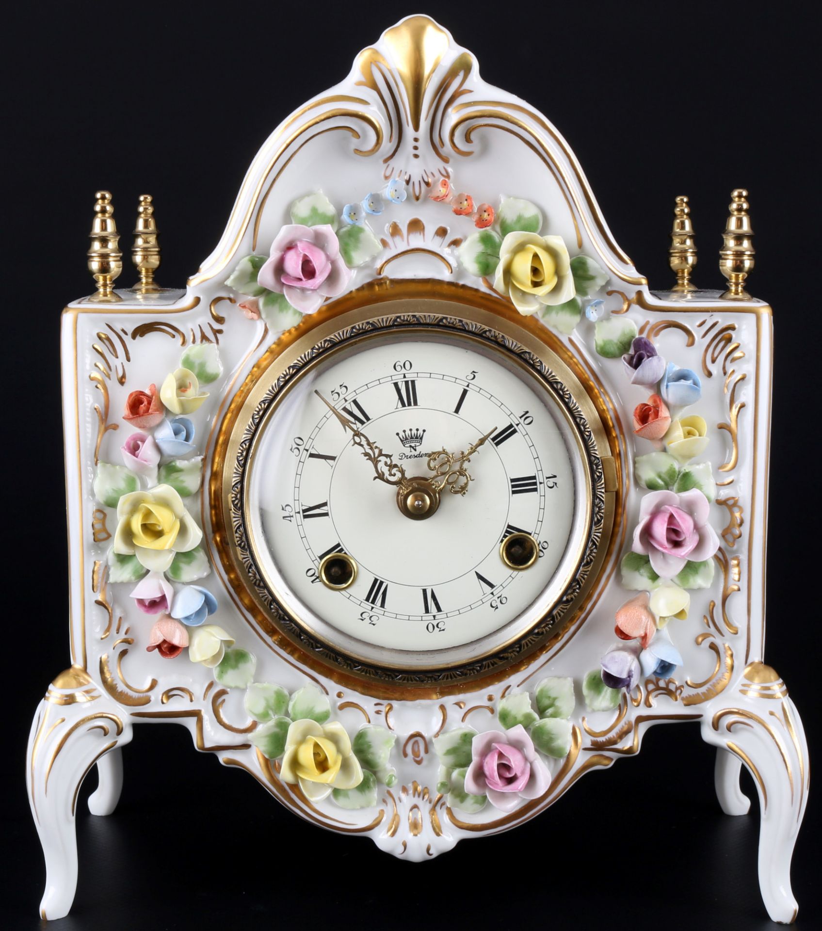 Dresden 2 porcelain table clocks, 2 Porzellan Tischuhren, - Image 3 of 6