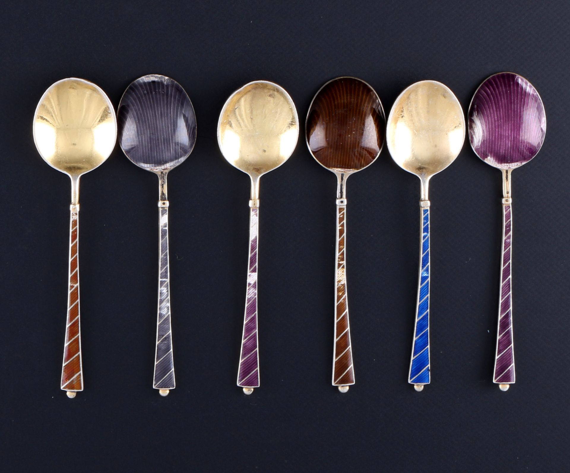 925 silver 15 enameled cutlery pieces, sterling silver 15 pieces enamel silver cutlery, - Image 3 of 7