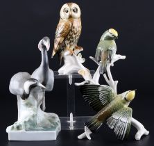 Karl Ens Kraniche mit Meisen und Eule, Volkstedt, cranes with owl and titmouse,