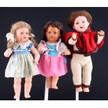 3 character dolls K&W King Wernicke and KWG girls, 3 Charakterpuppen,