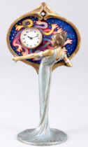 Kleine Bronze Jugendstil Figurenuhr um 1920, bronze Art Nouveau figure clock around 1920,