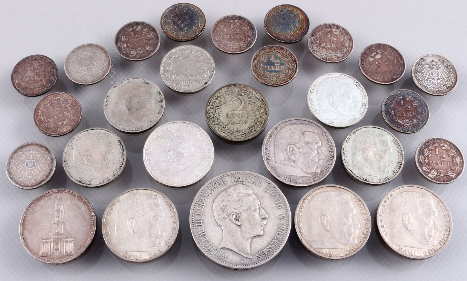 26 Silbermünzen - Deutsche Mark 1894-1939 Kaiserreich, 26 silver coins - German Mark 1894-1939 Empir