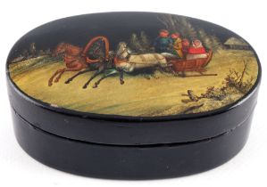 Russland um 1900 Lackdose mit Troika Malerei, russian lacquered box with troika,