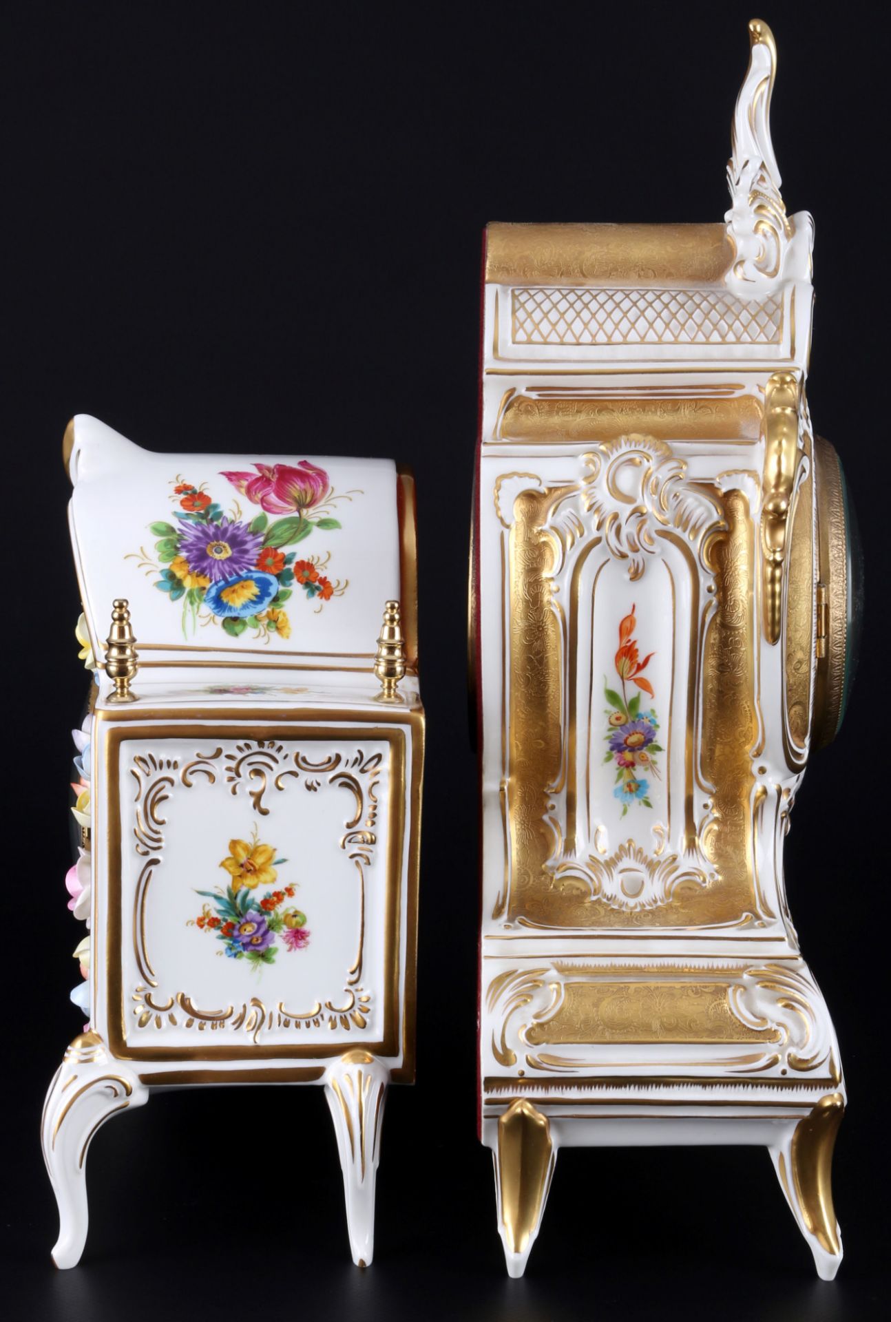 Dresden 2 porcelain table clocks, 2 Porzellan Tischuhren, - Image 4 of 6