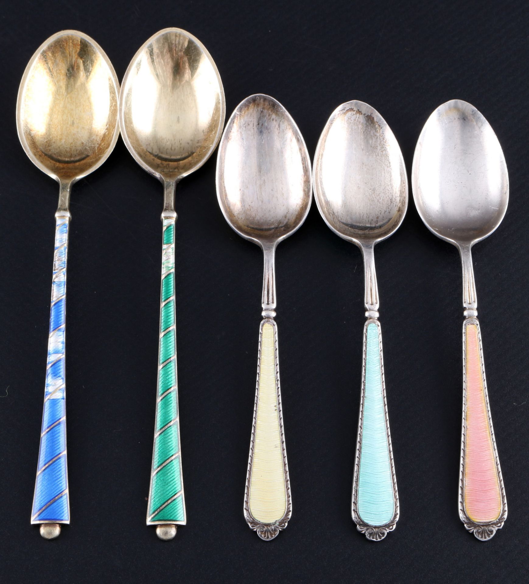 925 silver 15 enameled cutlery pieces, sterling silver 15 pieces enamel silver cutlery, - Image 6 of 7