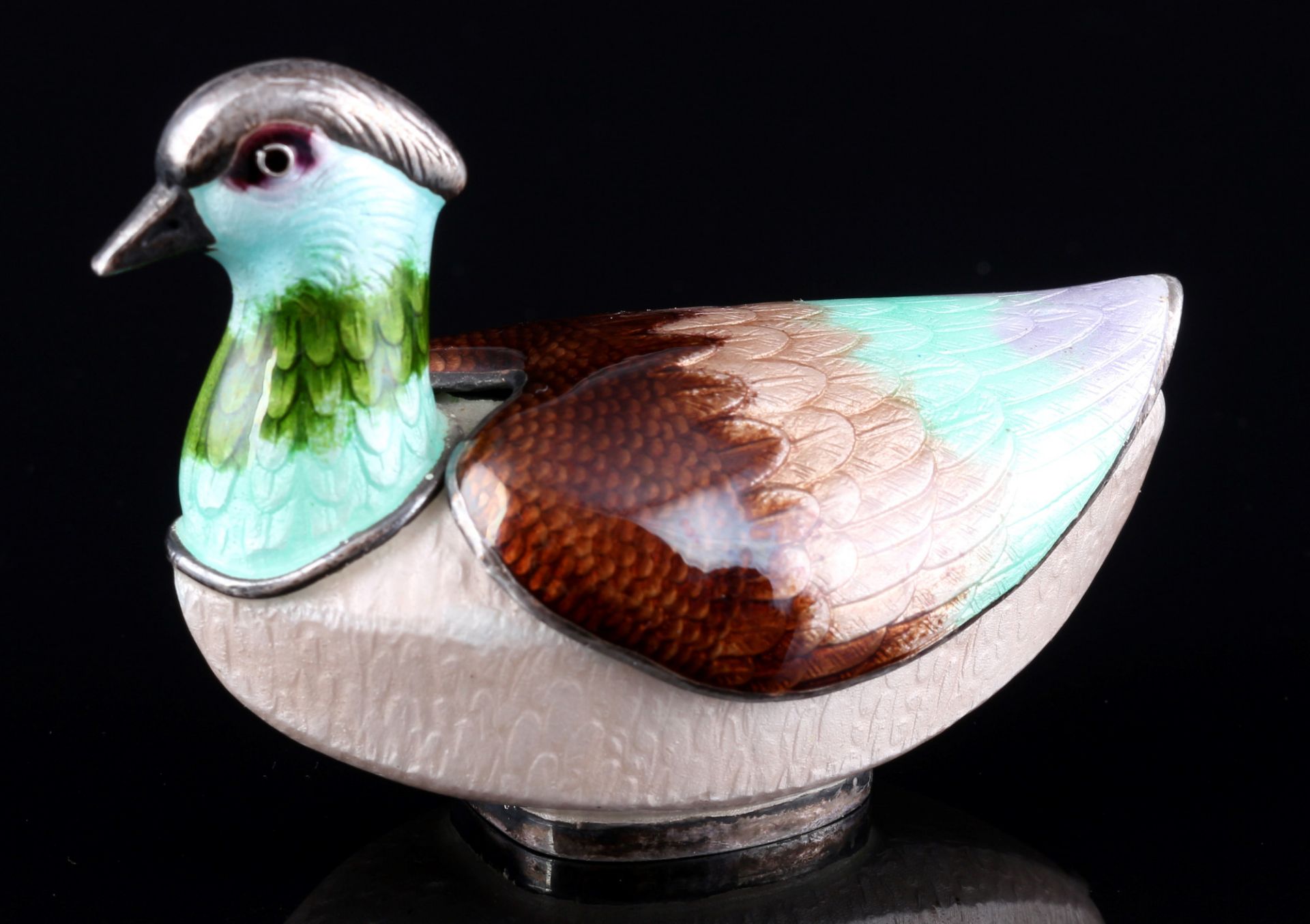 China 98 silver duck with Guilloche enamel, China 98 Silber Ente mit Guilloche Emaille,