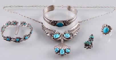 925 Silber Türkis Indianer Schmuck 5-teilig, Silver turquoise Indian jewelry,