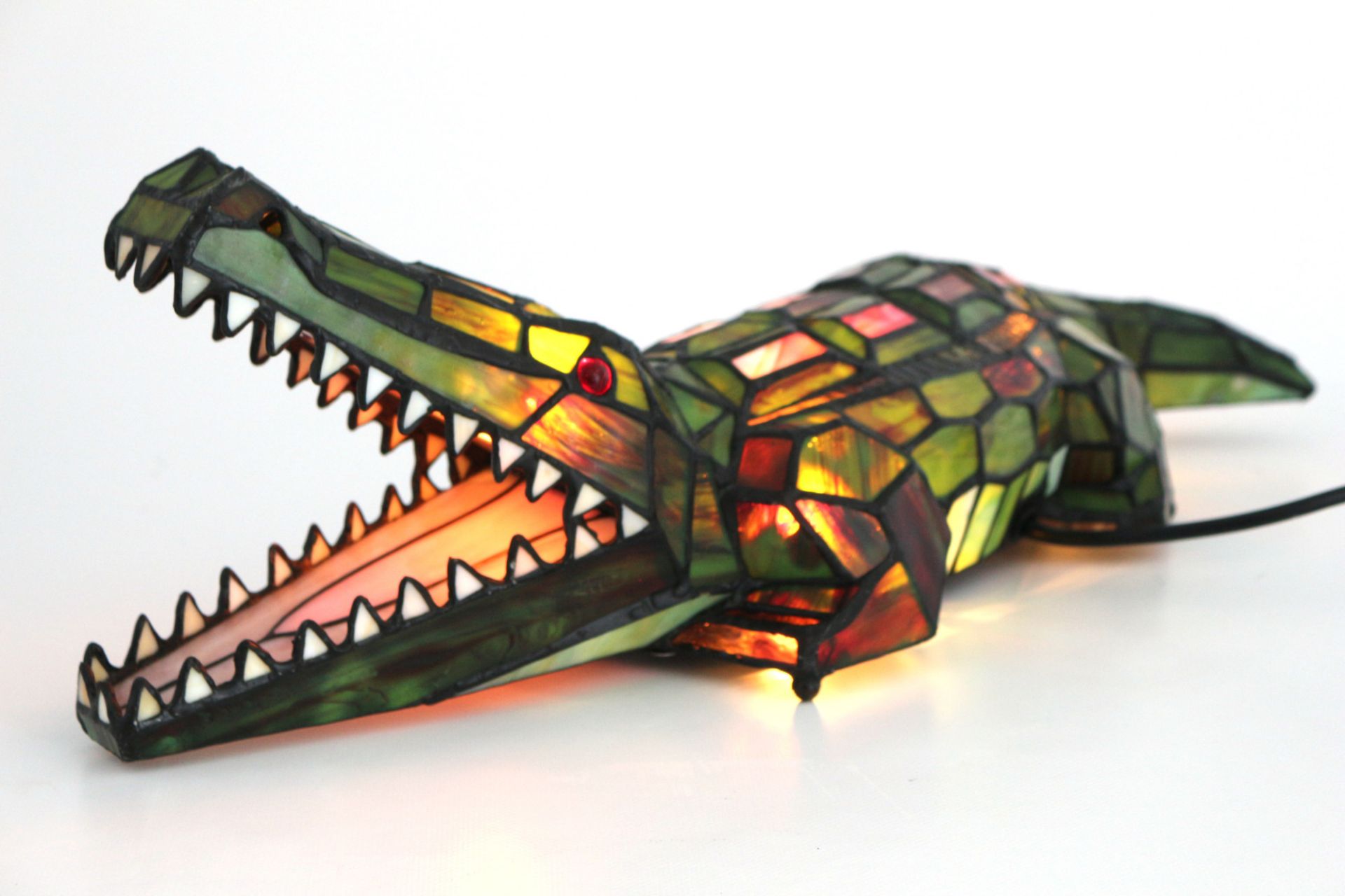 Tiffany style large table lamp crocodile, große Tischlampe Krokodil, - Image 2 of 5