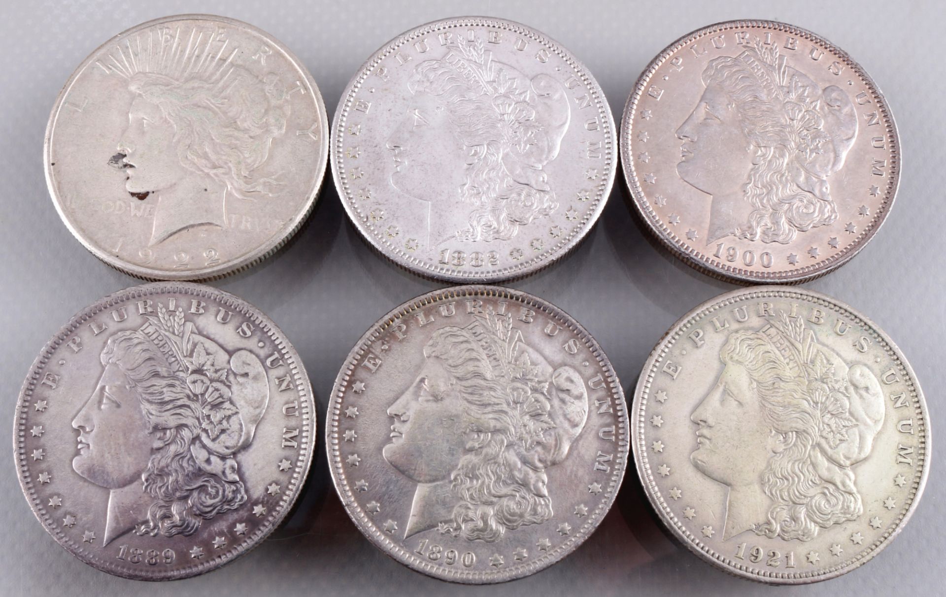 6 silver coins - Morgan Dollar 1882 - 1922, Silbermünzen - Morgan Dollar 1882 - 1922,