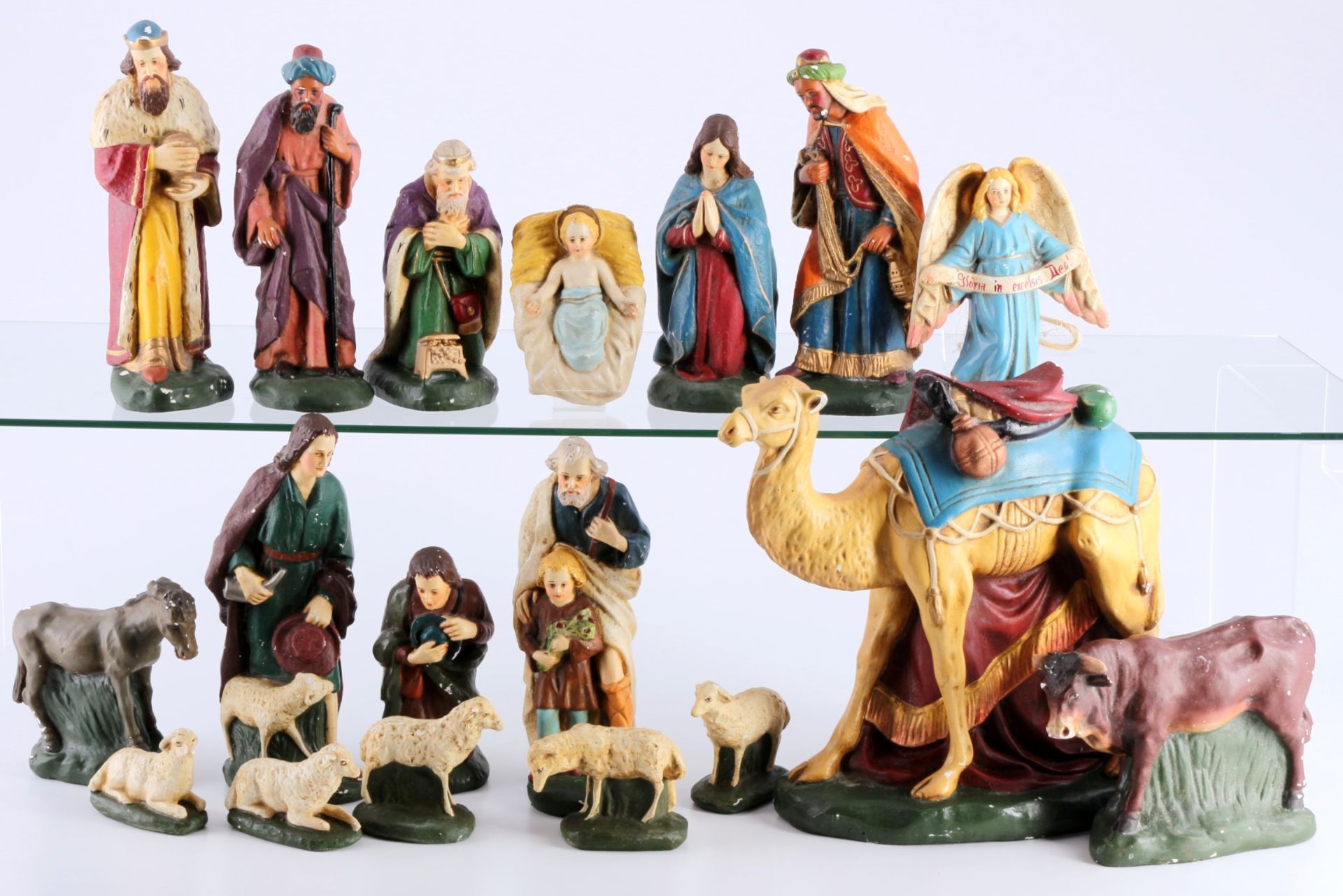 Nativity figure collection 18-piece, monogrammed J.ST., Krippenfiguren Sammlung,