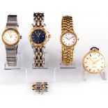 3 women's wrist watches and pocket watch, Damen Armbanduhren und Taschenuhr,