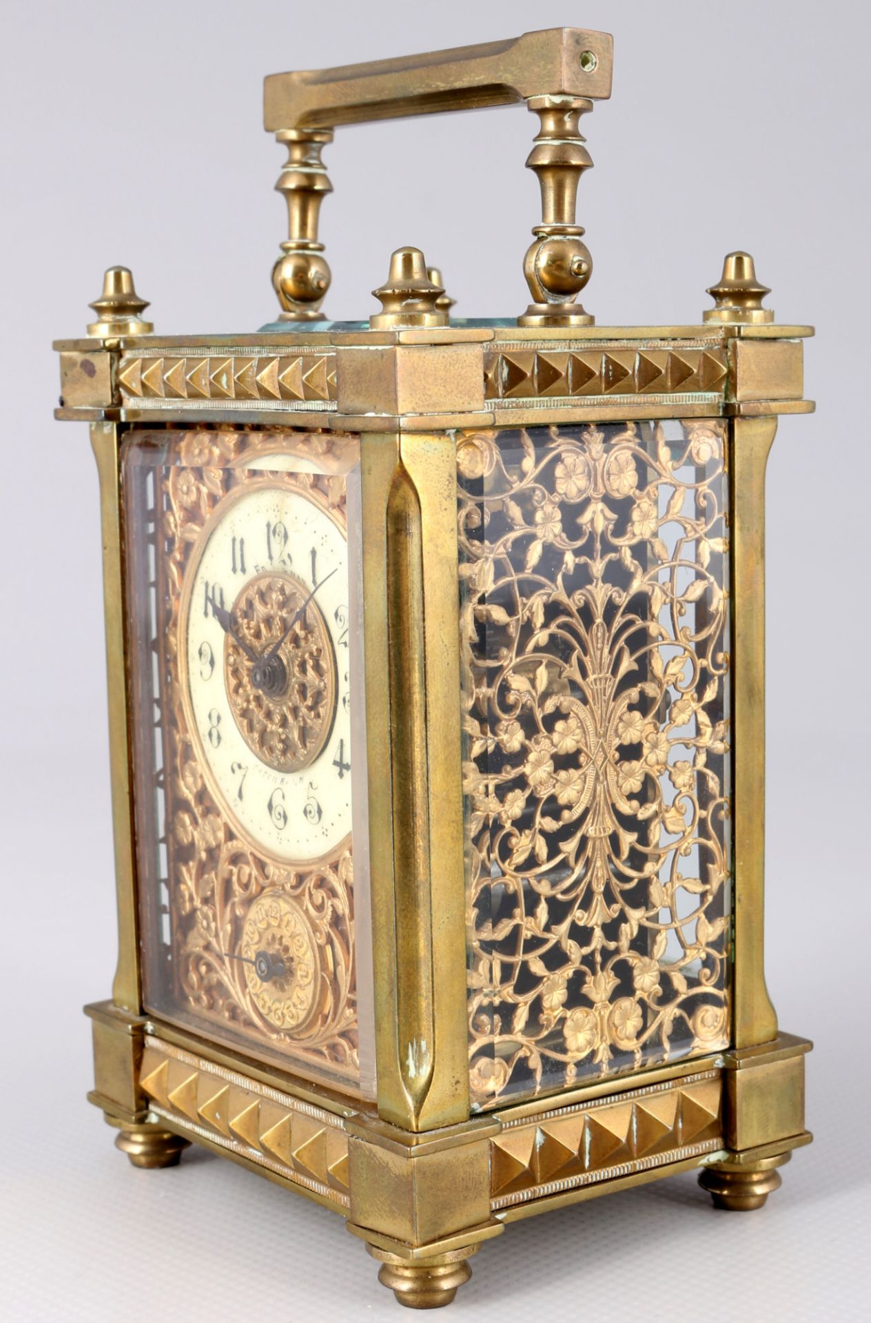 French carriage clock grand sonnerie around 1900, Reiseuhr Grand Sonnerie mit Wecker, - Image 2 of 6