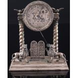 Silver Judaica table clock with Shield of David 1858, Silber Judaica Tischuhr mit Davidstern,
