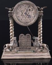 Silber Judaica Tischuhr mit Davidstern von 1858, silver judaica table clock with shield of david 185