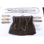 800-925 silver bag, tie pins, ear clips and watch, Silberschmuck,