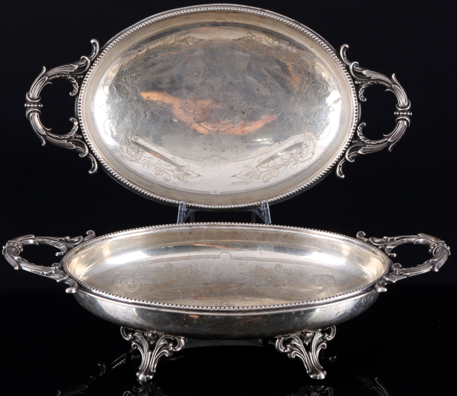 Silver 2 large handled bowls, Silber 2 Henkelschalen,