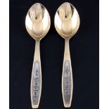 Russia 875 silver 2 dinner spoons with niello, Silber2 Speiselöffel mit Niello