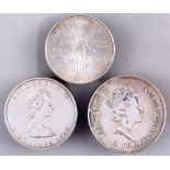 3 silver ounces Mapel Leaf, Kookaburra, Mexico, 3 Silberunzen Mapel Leaf, Kookaburra, Mexico,