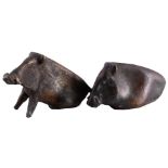 Rolf NIDA-RUEMELIN (1910-1996) pair of bronze boars, Bronze Paar Wildschweine,