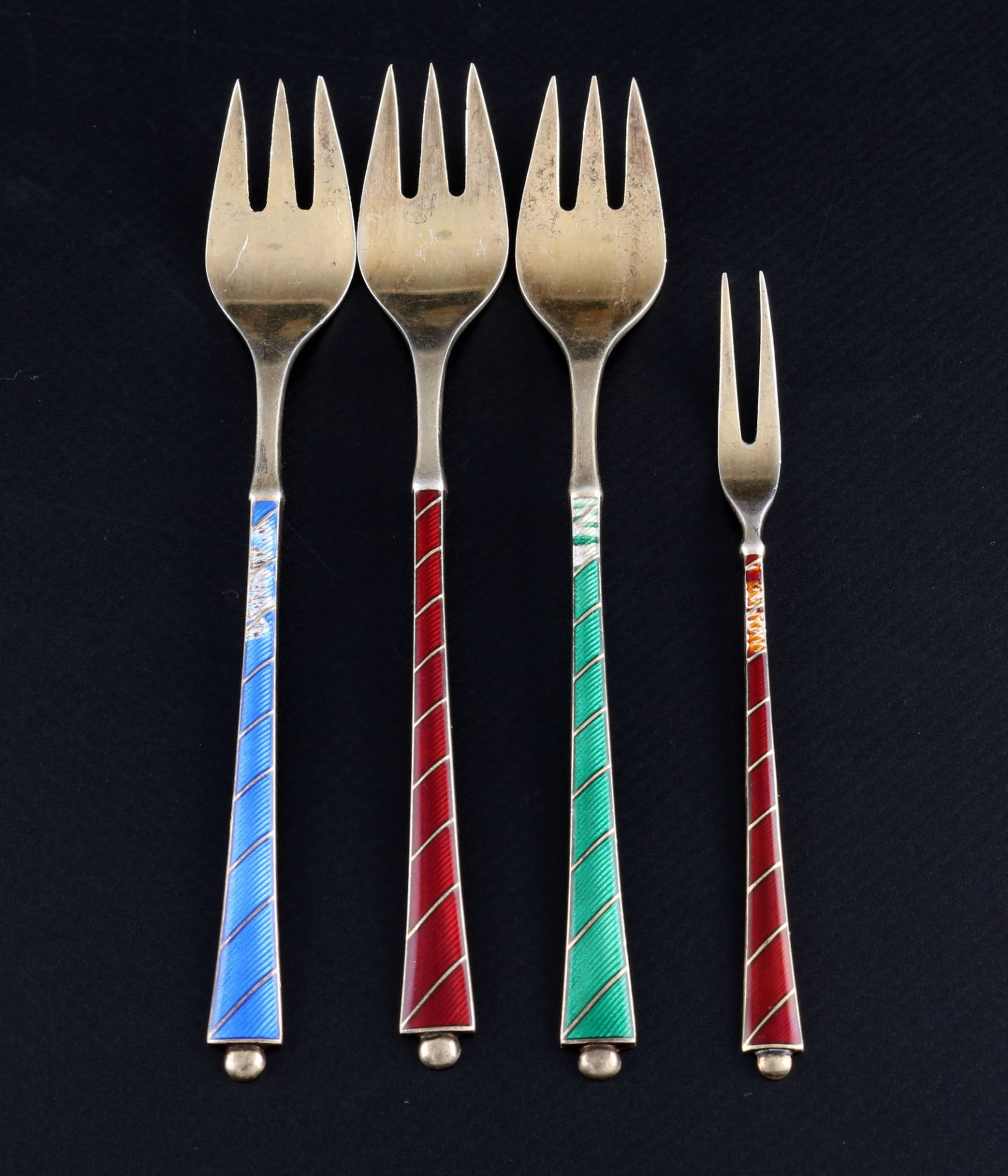 925 silver 15 enameled cutlery pieces, sterling silver 15 pieces enamel silver cutlery, - Image 7 of 7