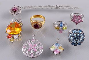 925 Silber 8-teiliger Schmuck mit Prunksteinen, silver 8-piece jewelry collection with magnificent s