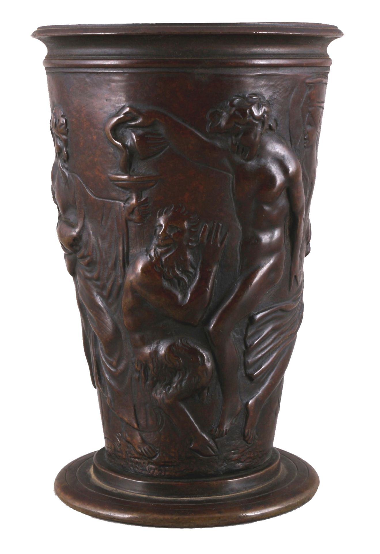 Bronze cup 19th century, mythological scenery, Bronzebecher mit mythologischer Szenerie,