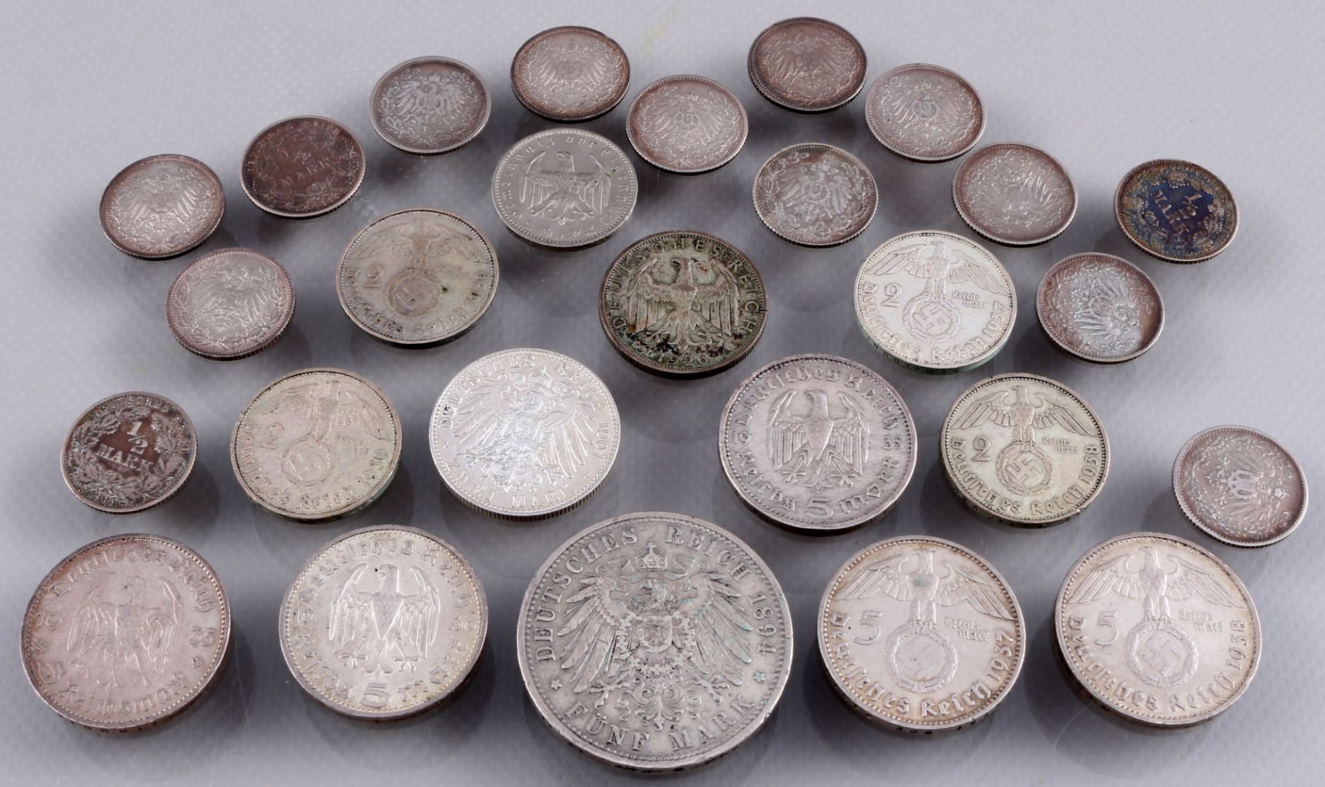 26 Silbermünzen - Deutsche Mark 1894-1939 Kaiserreich, 26 silver coins - German Mark 1894-1939 Empir - Bild 6 aus 6