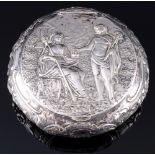Silver 19th century lidded box with greek figure scenery, Silber Biedermeier Deckeldose,