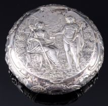 Silber 19. Jahrhundert, Biedermeier Deckeldose mit griechischer Figurenszenerie, Silver 19th century