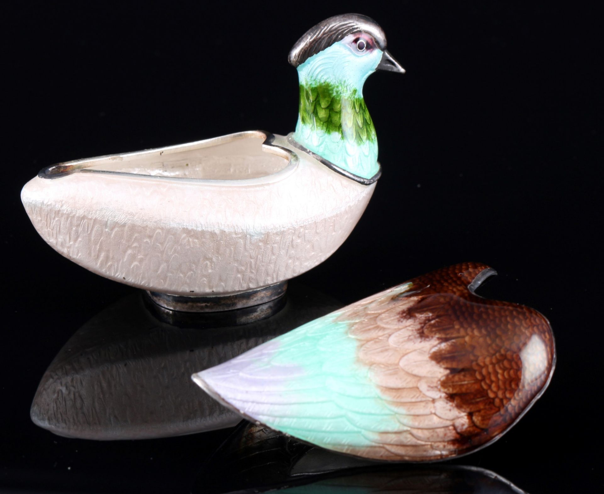 China 98 silver duck with Guilloche enamel, China 98 Silber Ente mit Guilloche Emaille, - Image 3 of 6