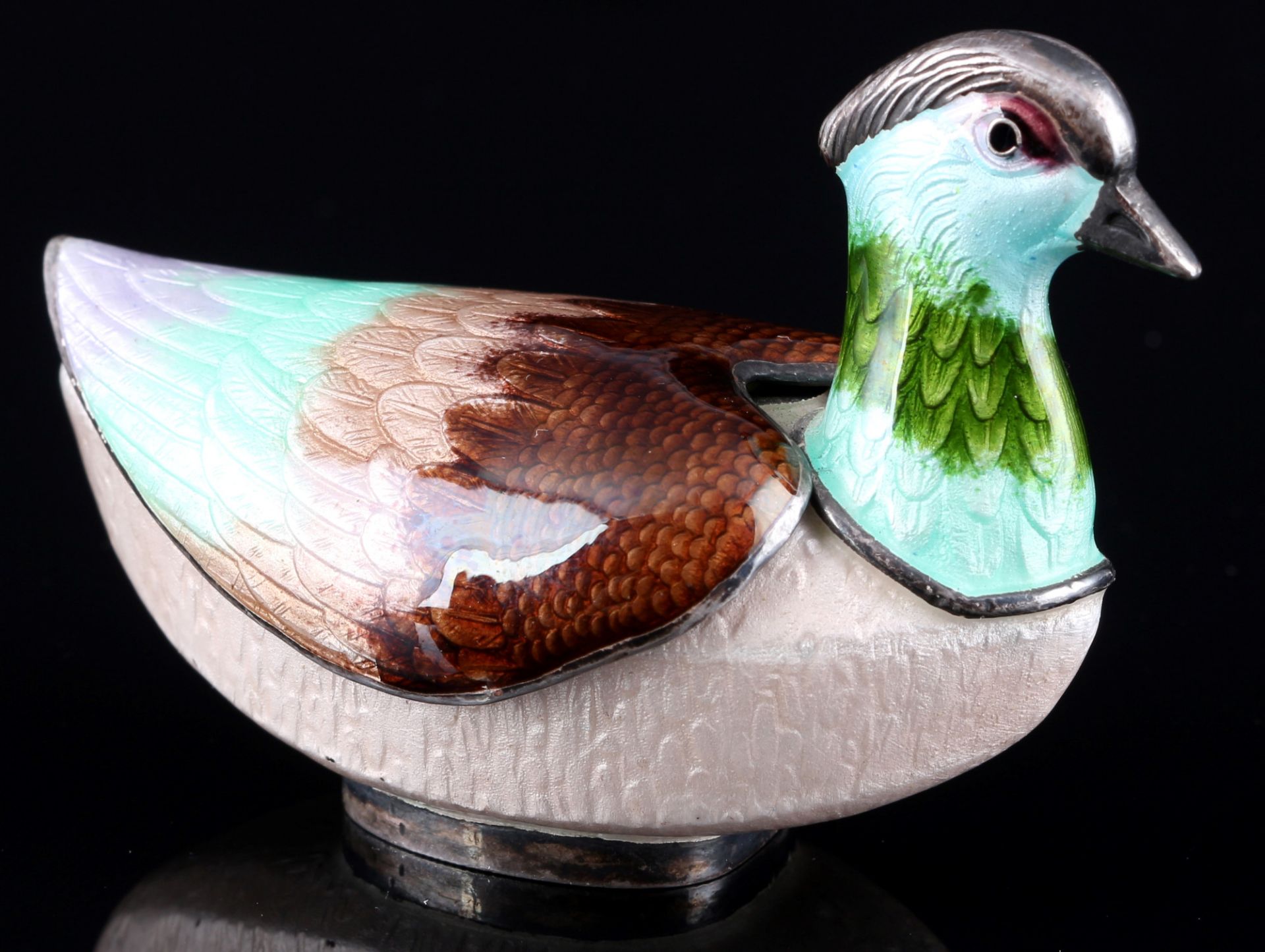 China 98 silver duck with Guilloche enamel, China 98 Silber Ente mit Guilloche Emaille, - Image 2 of 6