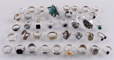 835-925 Silber - 38 Ringe als Sammlung, silver collection of 38 rings,