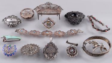 800-835 Silber Schmuck Sammlung 14-teilig, Silver 14-piece silver jewelry collection,