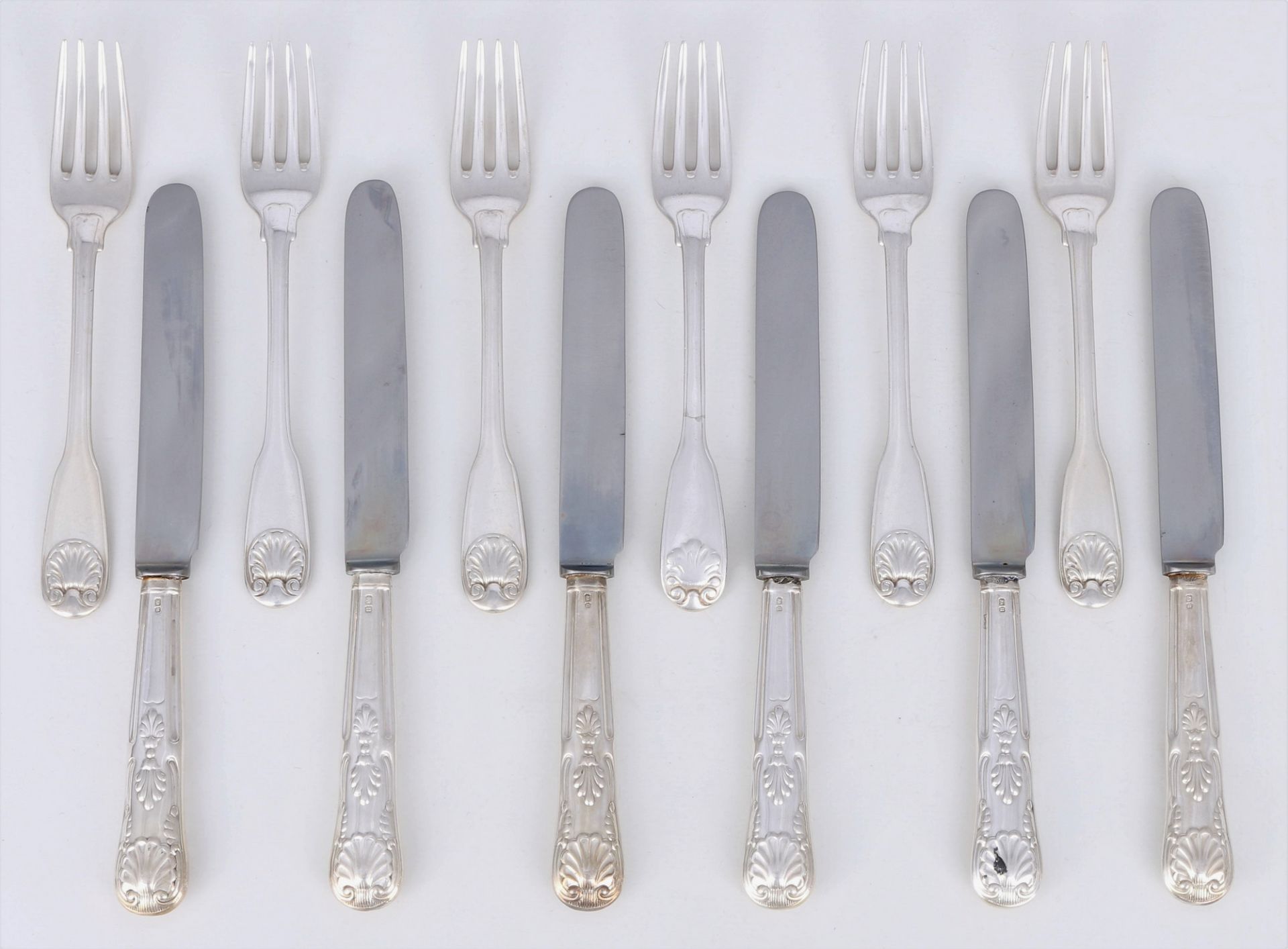 925 sterling silver cutlery set for 6 person, Mappin & Webb England from 1912, Silber Menügabeln & M