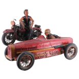 Vintage figures - Harley Davidson motorcycle and Bugatti race car, Motorrad und Rennwagen Figuren,