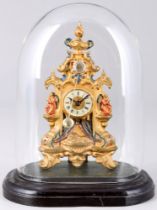 Tischuhr als Vorderzappler im Glasdom, 19. Jahrhundert, mantel clock in the glass dome, 19th century